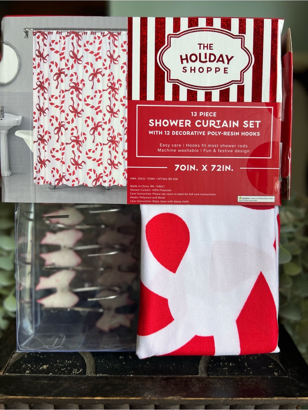 Red Candy Cane Shower Curtain Set - Picture 2 of 2